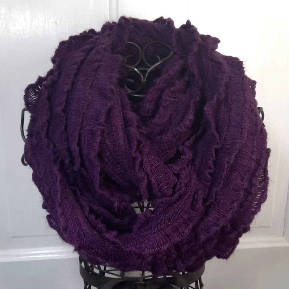 Purple Knit Ruffle Infinity Loop Scarf Warm Cozy Cowl Your New Favorite Scarf!